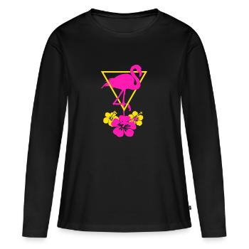 fleur de flamant avec triangle de fleurs - T-shirt manches longues Premium bio Femme - noir - Devant - Julia (174cm)