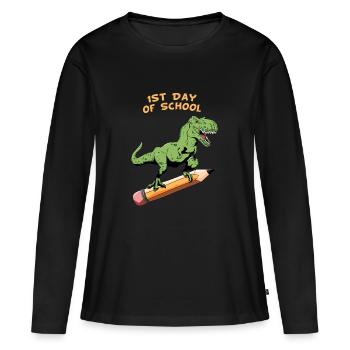 TRex 1er jour d'école - T-shirt manches longues Premium bio Femme - noir - Devant - Julia (174cm)