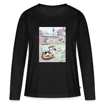 🦄 Asi-Einhorn Berlin Kreuzberg - T-shirt manches longues Premium bio Femme - noir - Devant - Julia (174cm)