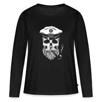 Kapitän Totenkopf Seemann - Frauen Premium Bio Langarmshirt - Schwarz - Vorne - Julia (174cm)