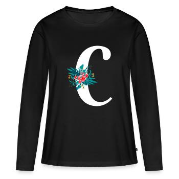 lettre C fleuris - T-shirt manches longues Premium bio Femme - noir - Devant - Julia (174cm)