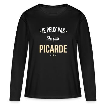Je peux pas je suis Picarde - T-shirt manches longues Premium bio Femme - noir - Devant - Julia (174cm)