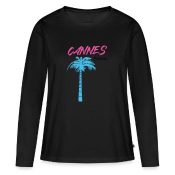 Cannes - T-shirt manches longues Premium bio Femme - noir - Devant - Julia (174cm)