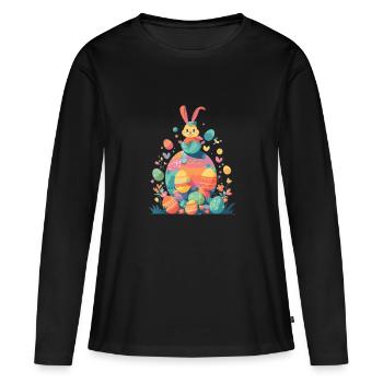 Lapin de Pâques - T-shirt manches longues Premium bio Femme - noir - Devant - Julia (174cm)
