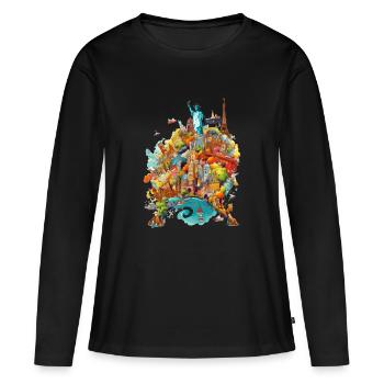 Das Denkmal der Welt Nr. 3 - Frauen Premium Bio Langarmshirt - Schwarz - Vorne - Julia (174cm)