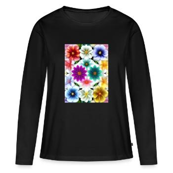 Floral 24 - Women's Premium Organic Long Sleeve Shirt - black - Front - Julia (174cm)
