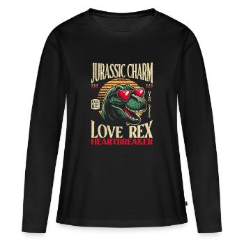 Breloque T-Rex Dinosaure Heartbreaker - T-shirt manches longues Premium bio Femme - noir - Devant - Julia (174cm)