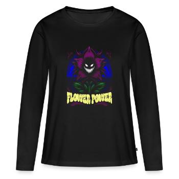 Flower Power Illustration Audacieux Bleu Violet Mutant - T-shirt manches longues Premium bio Femme - noir - Devant - Julia (174cm)