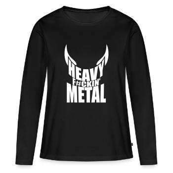Heavy F#ckin' Metal Hard Rock Horns Fun Texte Logo - T-shirt manches longues Premium bio Femme - noir - Devant - Julia (174cm)