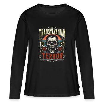 Transylvanie Terreur Vintage Squelette Dracula - T-shirt manches longues Premium bio Femme - noir - Devant - Julia (174cm)