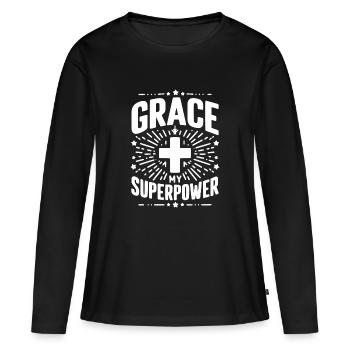 Gnade meine Superkraft - Frauen Premium Bio Langarmshirt - Schwarz - Vorne - Julia (174cm)
