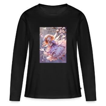 Le chérubin endormi - T-shirt manches longues Premium bio Femme - noir - Devant - Julia (174cm)