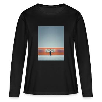 Moment minimaliste dans le métro - T-shirt manches longues Premium bio Femme - noir - Devant - Julia (174cm)