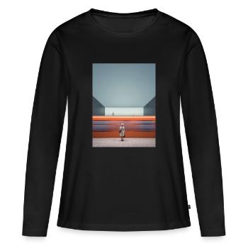 Femme En Robe Rayée Attendant - T-shirt manches longues Premium bio Femme - noir - Devant - Julia (174cm)