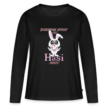 Irgendwas stimmt mit Hasi nicht - Frauen Premium Bio Langarmshirt - Schwarz - Vorne - Julia (174cm)