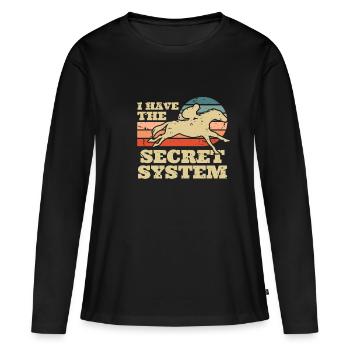 J’ai le t-shirt du système secret - T-shirt manches longues Premium bio Femme - noir - Devant - Julia (174cm)