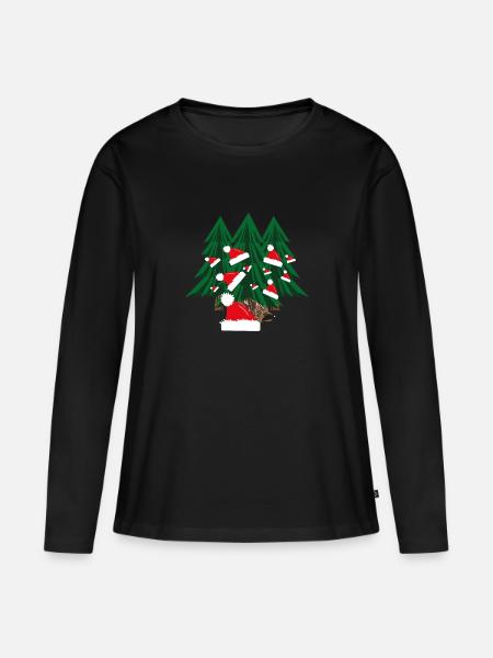 Igel im Wald mit Weihnachtsmützen. - Frauen Premium Bio Langarmshirt - Schwarz