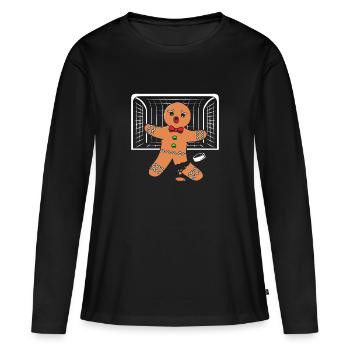 bonhomme en pain d’épice Coeur en pain d’épice Snacking en pain d’épice - T-shirt manches longues Premium bio Femme - noir - Devant - Julia (174cm)