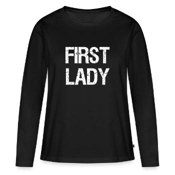 FIRST LADY Vintage Distressed Retro - Frauen Premium Bio Langarmshirt - Schwarz - Vorne - Julia (174cm)