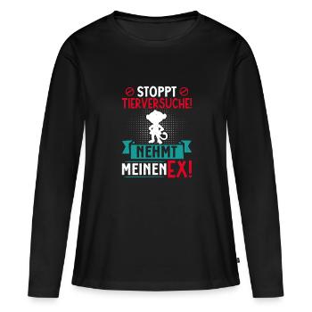 Tierschutz STOPPT TIERVERSUCHE NEHMT MEINEN EX - Frauen Premium Bio Langarmshirt - Schwarz - Vorne - Julia (174cm)