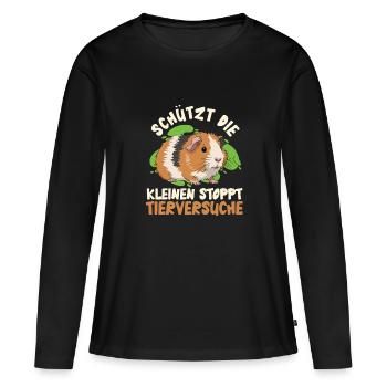 Tierwohl SCHÜTZE DIE KLEINEN STOPPT TIERVERSUCHE - Frauen Premium Bio Langarmshirt - Schwarz - Vorne - Julia (174cm)