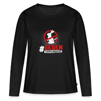 Tierschutz STOPPT TIERVERSUCHE GEGEN VERSUCHE - Frauen Premium Bio Langarmshirt - Schwarz - Vorne - Julia (174cm)