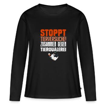 Tierschutz STOPPT TIERVERSUCHE ZUSAMMEN GEGEN - Frauen Premium Bio Langarmshirt - Schwarz - Vorne - Julia (174cm)