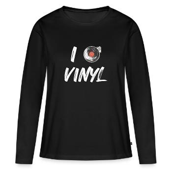 J’adore le vinyle - T-shirt manches longues Premium bio Femme - noir - Devant - Julia (174cm)