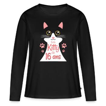 Ado De 16 Ans Chat 16ème Anniversaire Adolescente - T-shirt manches longues Premium bio Femme - noir - Devant - Julia (174cm)