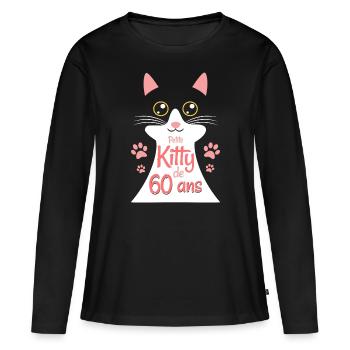 Femme De 60 Ans Adore Chats 60ème Anniversaire - T-shirt manches longues Premium bio Femme - noir - Devant - Julia (174cm)