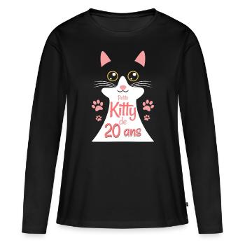 Femme De 20 Ans Chat 20ème Anniversaire Femme - T-shirt manches longues Premium bio Femme - noir - Devant - Julia (174cm)