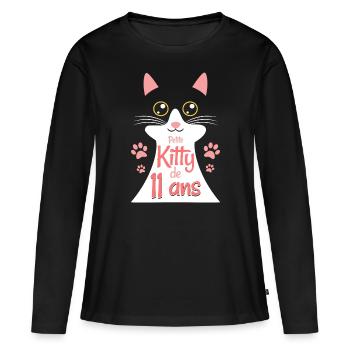 Fillette De 11 Ans Chat 11ème Anniversaire Fille - T-shirt manches longues Premium bio Femme - noir - Devant - Julia (174cm)