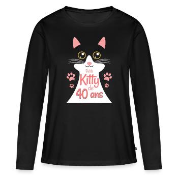 Femme De 40 Ans Adore Chats 40ème Anniversaire - T-shirt manches longues Premium bio Femme - noir - Devant - Julia (174cm)