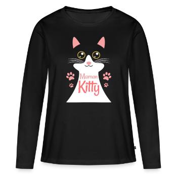 Maman Kitty Mère Qui Adore Les Chats - T-shirt manches longues Premium bio Femme - noir - Devant - Julia (174cm)