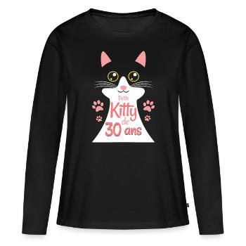 Femme De 30 Ans Adore Chats 30ème Anniversaire - T-shirt manches longues Premium bio Femme - noir - Devant - Julia (174cm)