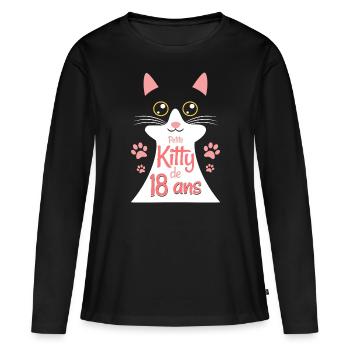 Fillette De 18 Ans Chat 18ème Anniversaire Fille - T-shirt manches longues Premium bio Femme - noir - Devant - Julia (174cm)