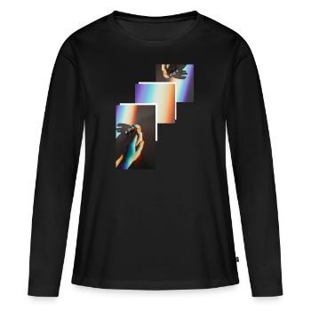 Conception à la main - T-shirt manches longues Premium bio Femme - noir - Devant - Julia (174cm)
