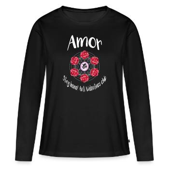 Amor - Stay home. Anti Valentines club - Frauen Premium Bio Langarmshirt - Schwarz - Vorne - Julia (174cm)