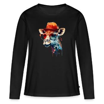 La girafe comme mammifère intelligent avec des lunettes - T-shirt manches longues Premium bio Femme - noir - Devant - Julia (174cm)