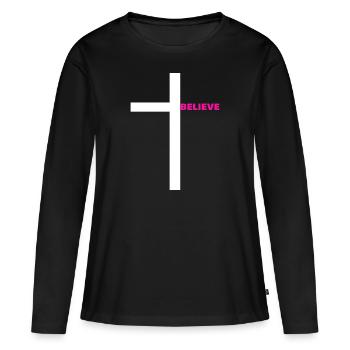 Croire - T-shirt manches longues Premium bio Femme - noir - Devant - Julia (174cm)