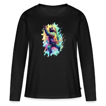Singendes Faultier - Frauen Premium Bio Langarmshirt - Schwarz - Vorne - Julia (174cm)