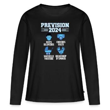 Annonce Grossesse 2024 Prévision pour 2024 Annonce - T-shirt manches longues Premium bio Femme - noir - Devant - Julia (174cm)
