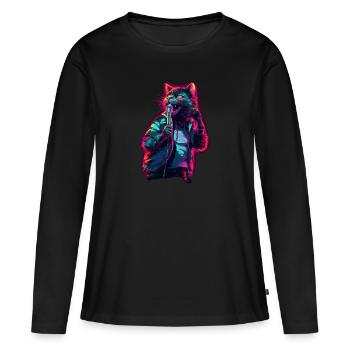 Singende Katze - Frauen Premium Bio Langarmshirt - Schwarz - Vorne - Julia (174cm)