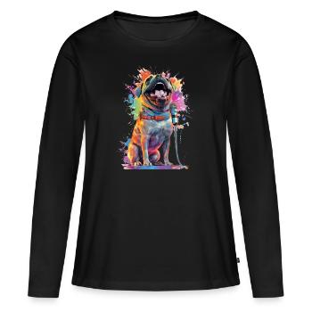 Singender Hund mit Mikrofon - Frauen Premium Bio Langarmshirt - Schwarz - Vorne - Julia (174cm)