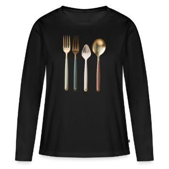 forks and spoons - Women's Premium Organic Long Sleeve Shirt - black - Front - Julia (174cm)