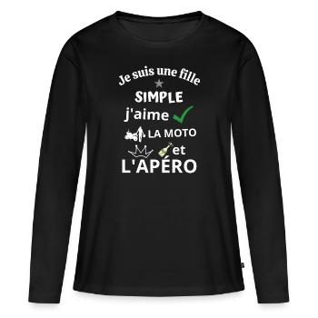 moto et apéro - cadeau - T-shirt manches longues Premium bio Femme - noir - Devant - Julia (174cm)