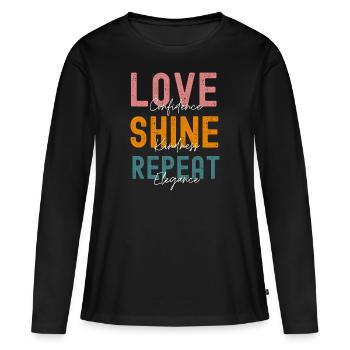 t shirt affirmation femmes " Aime Brille Répète " - T-shirt manches longues Premium bio Femme - noir - Devant - Julia (174cm)