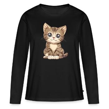 Chaton mignon - T-shirt manches longues Premium bio Femme - noir - Devant - Julia (174cm)