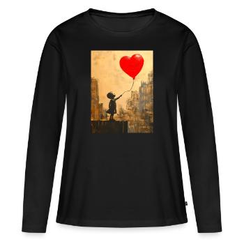 Banksy Style - Child with Heart Balloon - Love - Women's Premium Organic Long Sleeve Shirt - black - Front - Julia (174cm)