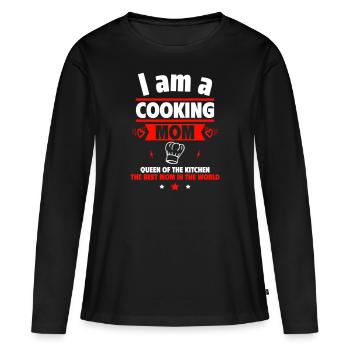 Maman cuisinière : Reine de la cuisine, cadeau de fête des mères - T-shirt manches longues Premium bio Femme - noir - Devant - Julia (174cm)